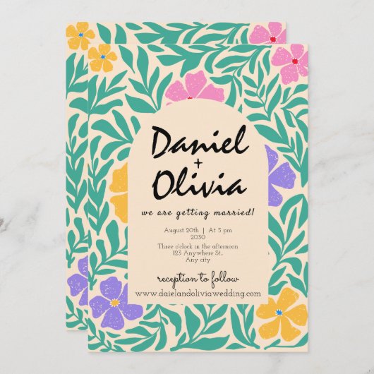 Groovy Funky Bloemen met QR Fotobruiloft Kaart (Voorkant / Achterkant)