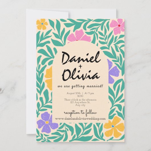 Groovy Funky Bloemen met QR Wedding Kaart (Voorkant)