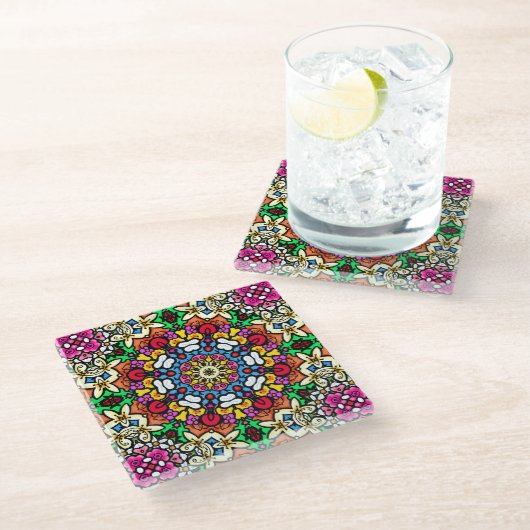 Groovy Funky Flower Power Coaster Glazen Onderzetter (Schuin)