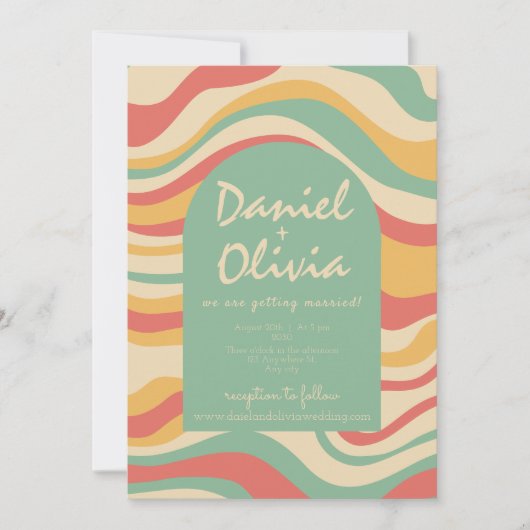 Groovy Funky Hippie met QR Wedding Kaart (Voorkant)