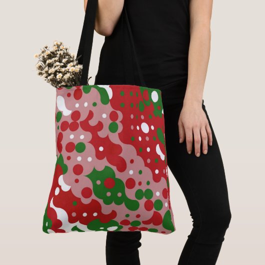 Groovy Funky Mod Retro Kerstpatroon Tote Bag (Dichtbij)