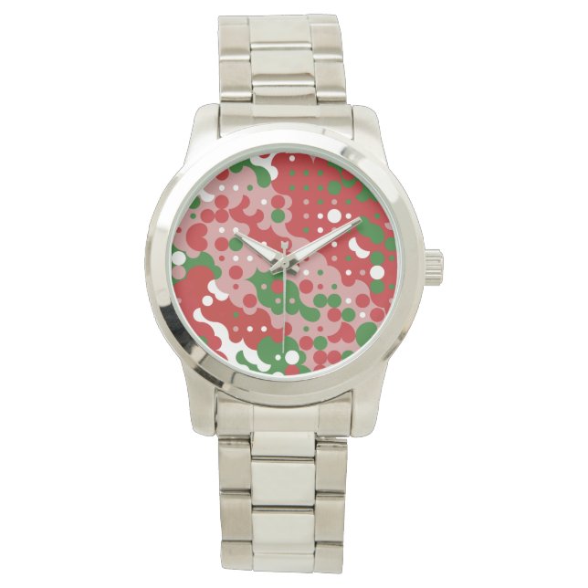 Groovy Funky Mod Retro Kerstpatroonpatroon Horloge (Voorkant)