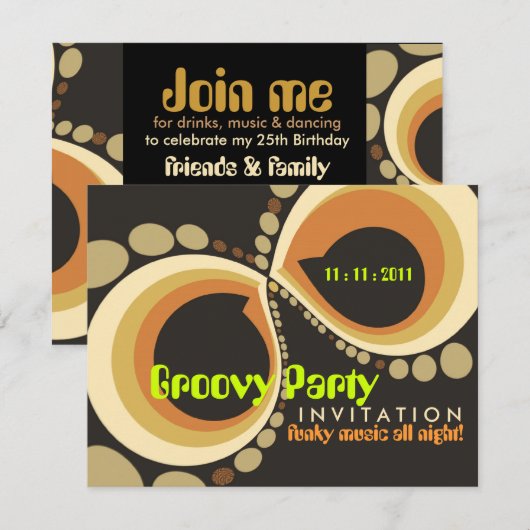 Groovy Funky Party Invitation sjabloon Kaart (Voorkant / Achterkant)