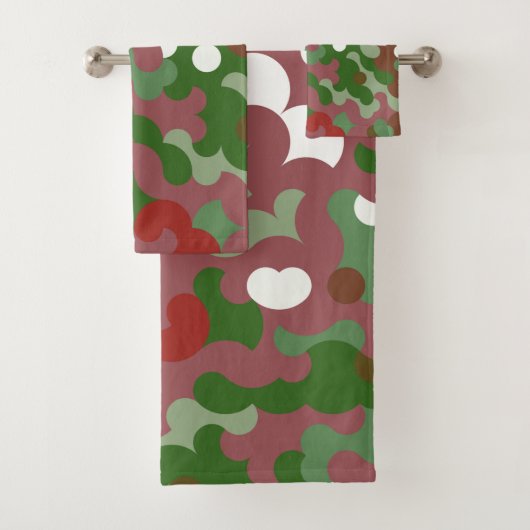 Groovy Funky Retro Boho Red en Green Kerstmis Bad Handdoek (Insitu)