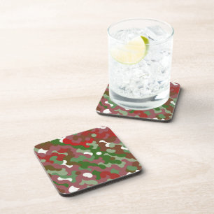 Groovy Funky Retro Boho Red en Green Kerstmis Bier Onderzetter