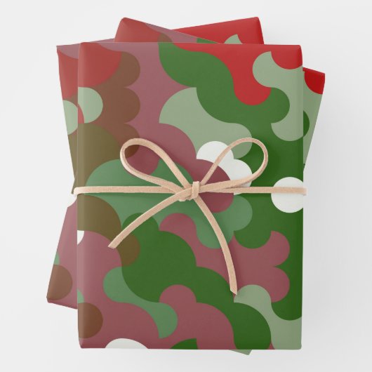 Groovy Funky Retro Boho Red en Green Kerstmis Inpakpapier Vel (In situ)