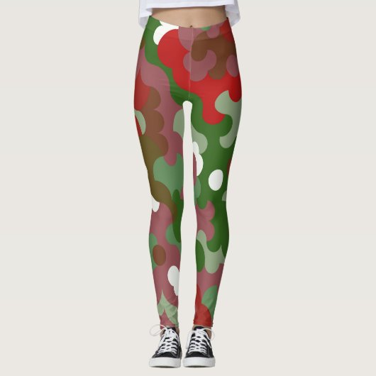 Groovy Funky Retro Boho Rood en Groen Kerstmis Leggings (Voorkant)