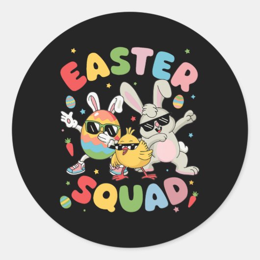 Groovy Funny Rabbit Egg Chick Easter Squad Day Man Ronde Sticker (Voorkant)