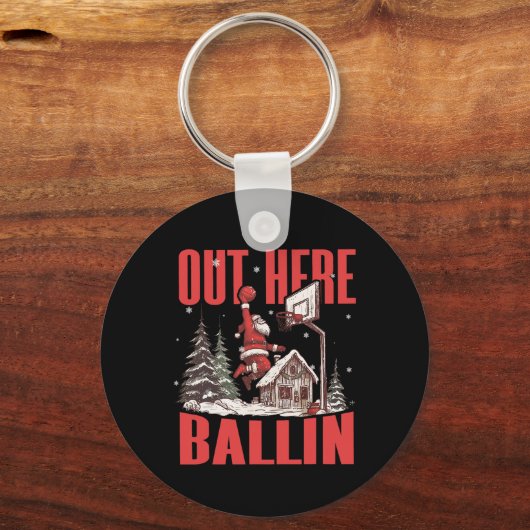 Groovy Funny Santa Out Here Byllin' Bysketbyll Chr Sleutelhanger (Voorkant)