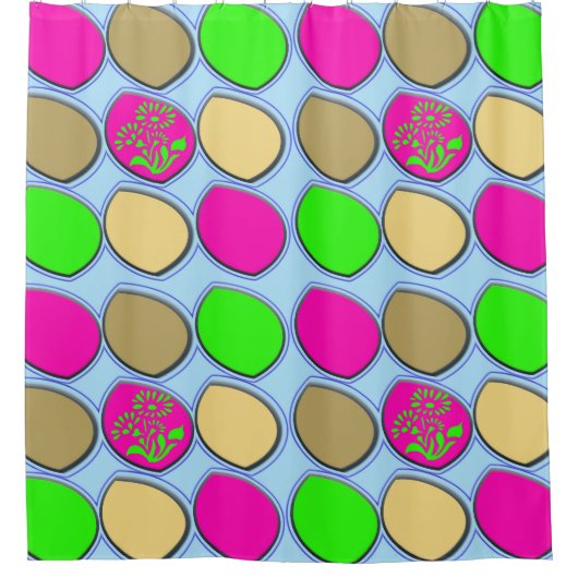 Groovy Garden Pods: levendige retro Douchegordijn (Voorkant)