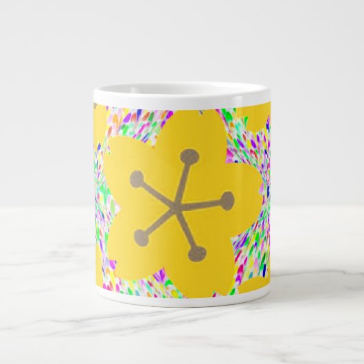 Groovy Geel Bloemendisco-ontwerp Grote Koffiekop (Voorkant)