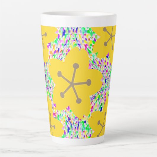 Groovy Geel Bloemendisco-ontwerp Latte Mok (Voorkant)