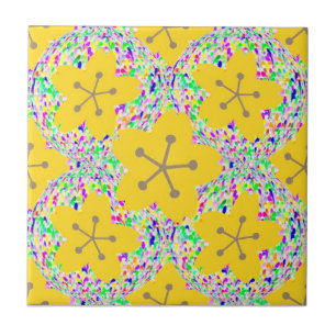Groovy Geel Bloemendisco-ontwerp Tegeltje