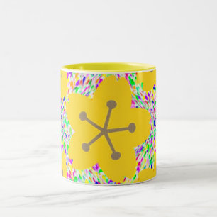 Groovy Geel Bloemendisco-ontwerp Tweekleurige Koffiemok
