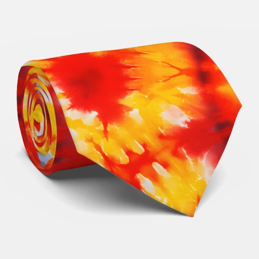 Groovy Geel & Oranje Tie Dye Stropdas (Opgerold)