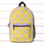 Groovy geel Paarse moderne bloemen gepersonaliseer Bedrukte Rugzak<br><div class="desc">Groovy Yellow Paarse Modern Floral Pattern Personalized Name Backpacks heeft een heldergeel, paarse en witte bloempatroon op een achtergrond van een cheque. Gepersonaliseerd met jouw naam. Maak een geweldig cadeau voor verjaardag, kerst, feestdagen, Moederdag en terug naar school. Perfect voor terug naar school, sport, sportschool, reizen en meer. Ontworpen door...</div>