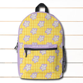 Groovy geel Paarse moderne bloemen gepersonaliseer Bedrukte Rugzak