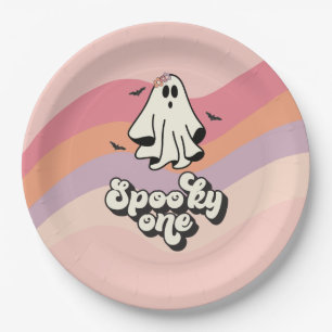 groovy Geest retro Halloween Griezelen Eén Verjaar Papieren Bordje