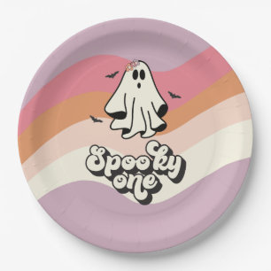 groovy Geest retro Halloween Griezels Eén Verjaard Papieren Bordje