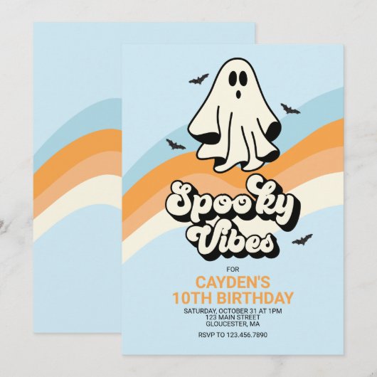 groovy Geest retro Halloween Griezelsfeer Blauw Kaart (Voorkant / Achterkant)