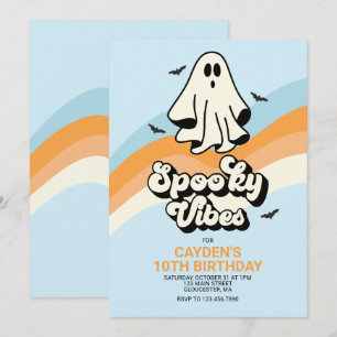groovy Geest retro Halloween Griezelsfeer Blauw Kaart