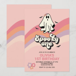 groovy Geest retro Halloween Spooky Eén Verjaardag Kaart