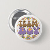 Groovy Gender onthullen Team Boy Blue, Retro Flowe Ronde Button 5,7 Cm (Voorkant /achterkant)