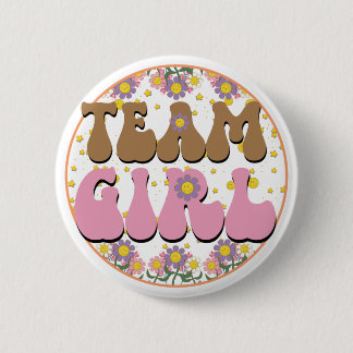 Groovy Gender onthullen Team Girl Pink, Retro Flow Ronde Button 5,7 Cm