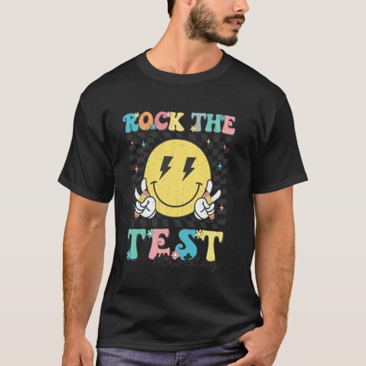 Groovy Geruite Testdag Rock The Test Leraar T-shirt (Voorkant)