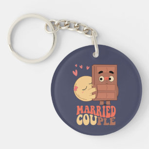 Groovy Getrouwd Pannenkoek Chocolade Liefde Sleutelhanger