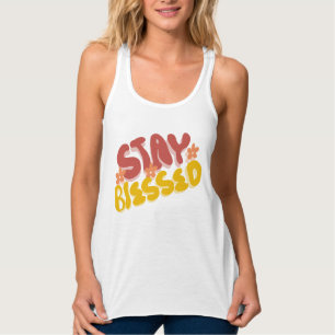 Groovy Gezegende Hand Lettering Bloem Tanktop