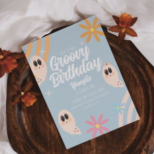 Groovy Ghost Bloemige Retro Halloween Feest Pastel Kaart