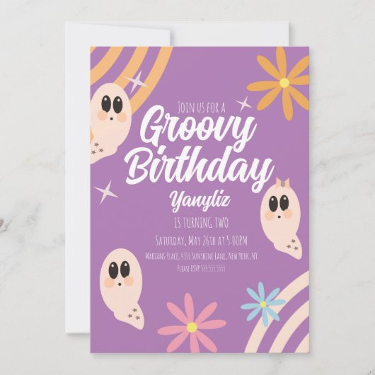 Groovy Ghost Floral Retro Halloween Party Kaart (Voorkant)