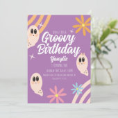 Groovy Ghost Floral Retro Halloween Party Kaart (Staand voorkant)