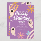 Groovy Ghost Floral Retro Halloween Party Kaart (Voorkant / Achterkant)