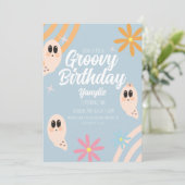 Groovy Ghost Floral Retro Halloween Party Pastel Kaart (Staand voorkant)