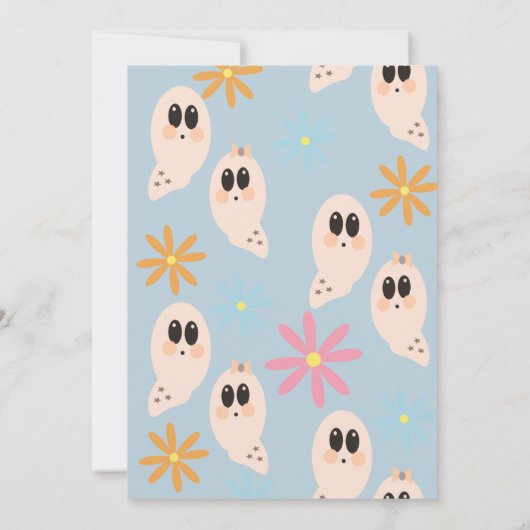 Groovy Ghost Floral Retro Halloween Party Pastel Kaart (Achterkant)