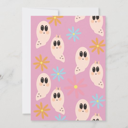 Groovy Ghost Floral Retro Halloween Party roze Kaart (Achterkant)