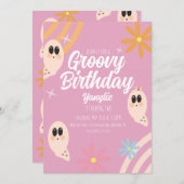 Groovy Ghost Floral Retro Halloween Party roze Kaart (Voorkant / Achterkant)