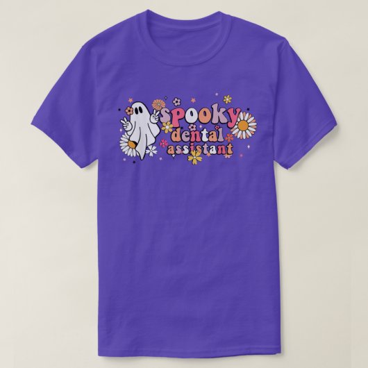 Groovy Ghost Halloween Floral Spooky Dental Assist T-shirt (Design voorkant)