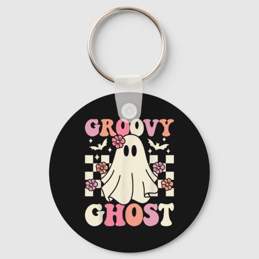 Groovy Ghost Halloween Ghost Kostuum Retro Groovy Sleutelhanger (Voorkant)