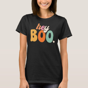 Groovy Ghost Halloween Pumpkin Face Hey Boo Trendy T-shirt