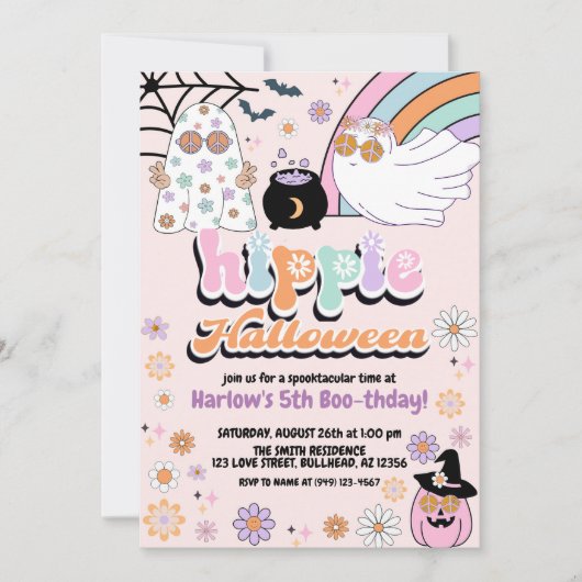 Groovy Ghost Hippie Halloween Verjaardag Kaart (Voorkant)