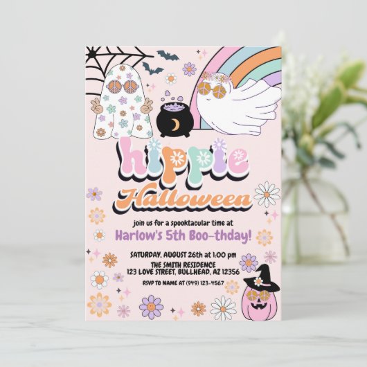 Groovy Ghost Hippie Halloween Verjaardag Kaart (Staand voorkant)