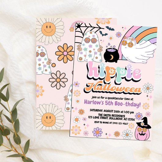 Groovy Ghost Hippie Halloween Verjaardag Kaart