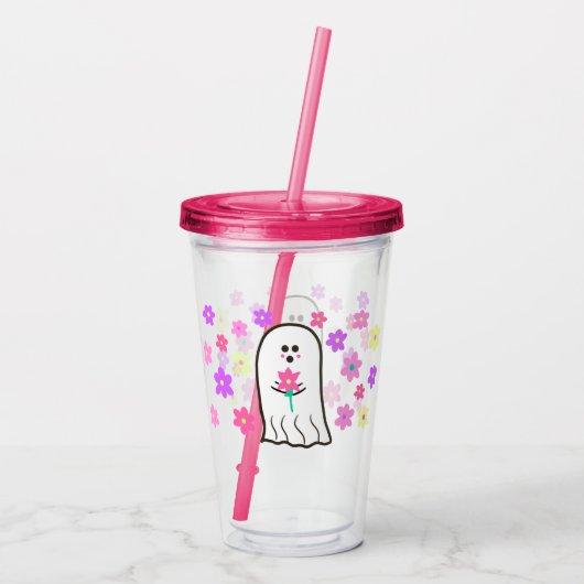 Groovy Ghost met bloemen Acryl Drinkbeker (Achterkant)