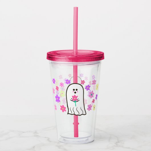 Groovy Ghost met bloemen Acryl Drinkbeker (Voorkant)