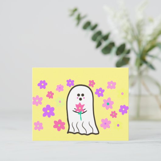 Groovy Ghost met bloemen Briefkaart (Staand voorkant)