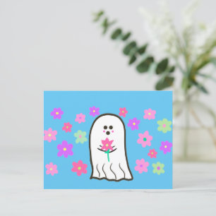 Groovy Ghost met bloemen Briefkaart