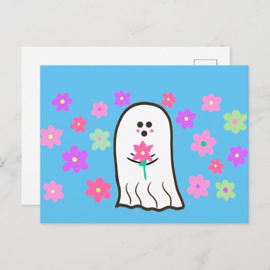 Groovy Ghost met bloemen Briefkaart (Voorkant / Achterkant)